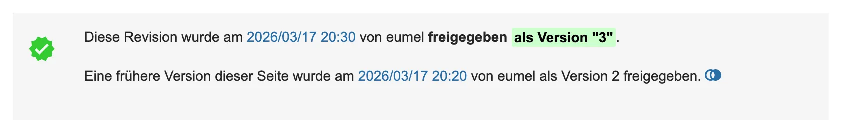 Hinweis im Demo-Wiki: Diese Revision wurde freigegeben als Version 3, eine frühere Version als Version 2